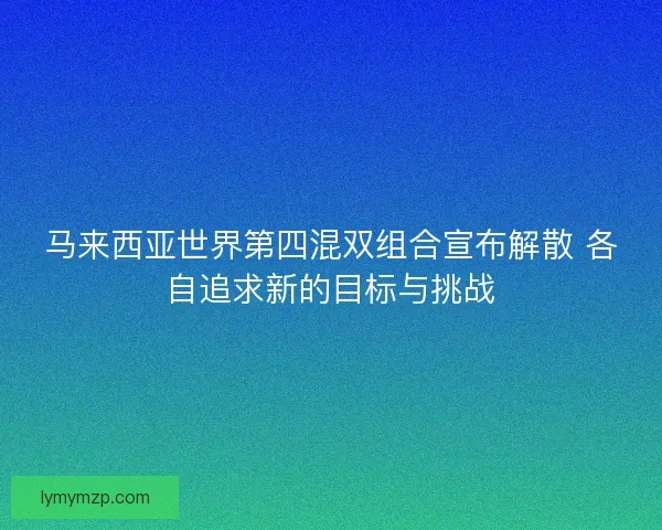 马来西亚世界第四混双组合宣布解散 各自追求新的目标与挑战